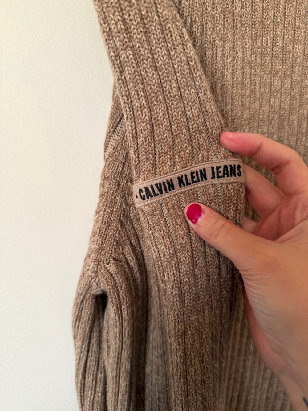 Calvin Klein Jeans Men's Tan Ribbed Half-Zip Sweater - Picture 4 of 4